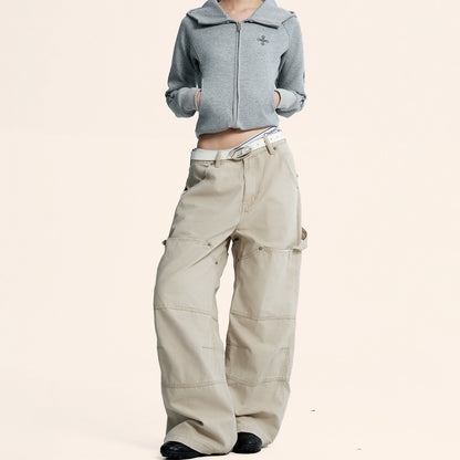 Womens Versatile Retro American-style Workwear Denim Jeans