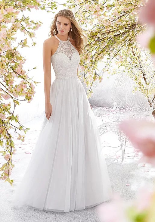 Sleeveless Halter Wedding Dress Slim Long Skirt