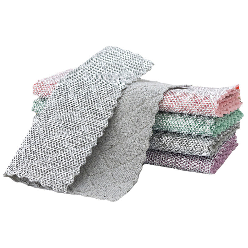 Kitchen Multifunctional Bowl Brush Towel Coral Velvet Silver Wire