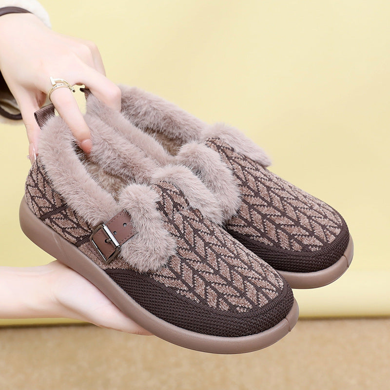 New Womens Fleece-lined Extra-thick Insulated Cotton Shoes