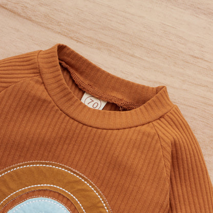 Girls' Sports Long-sleeved Pullover Without Hood Rainbow Cotton Sweater And Trousers Suit