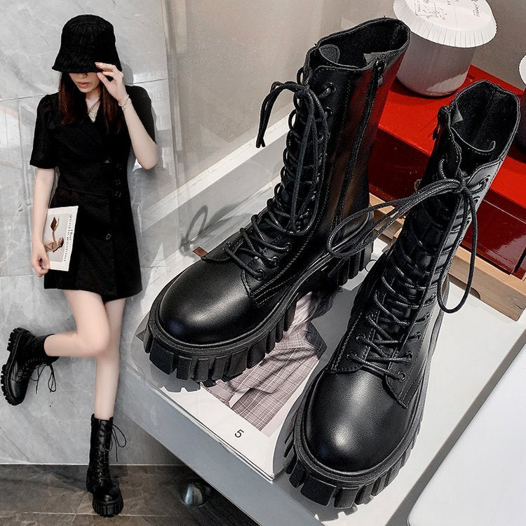 New British Style Fashion Thick-soled Muffin Cross-strap Martin Boots