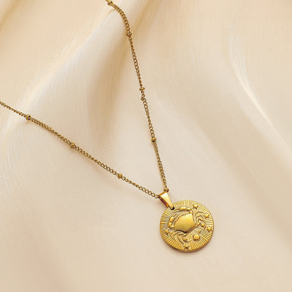 Stainless Steel Round Twelve Constellation Coin Relief Necklace