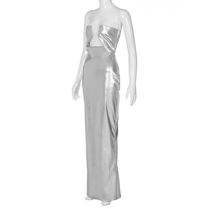 New Fashion Solid Color PU Leather Tube Top Dress