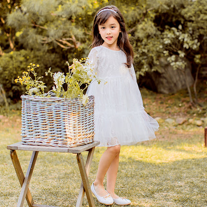 Girls puff sleeve super fairy white gauze skirt