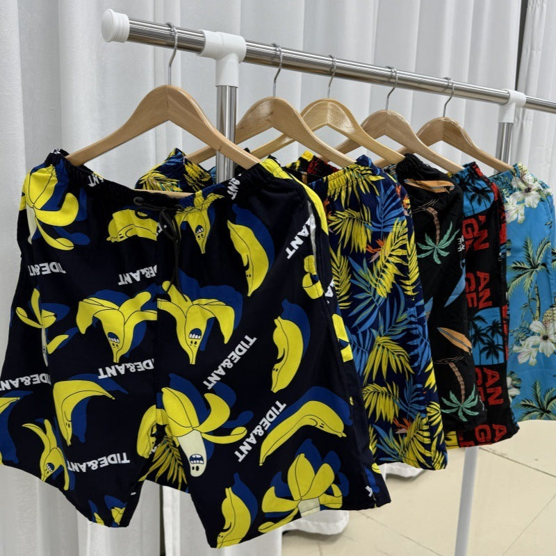 Summer Beach Pants Men's Loose Casual Fifth Pants Ice Silk High Elasticity Quick-drying