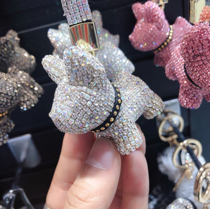 Diamond-encrusted dog key chain pendant