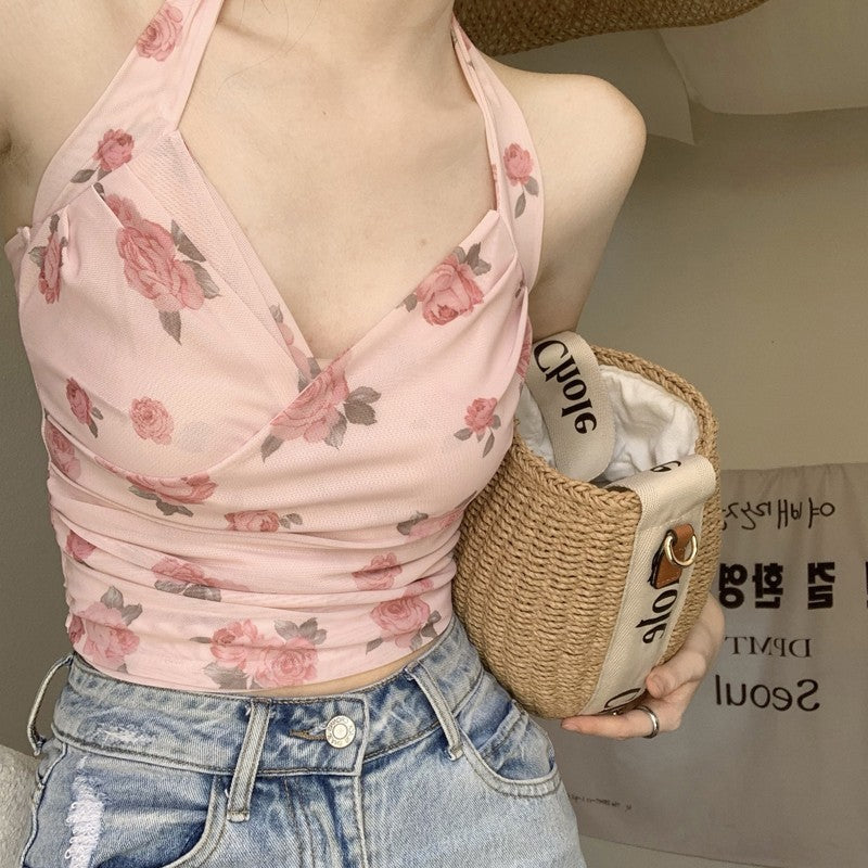 Women's Plus Size Floral Halter Neck Camisole