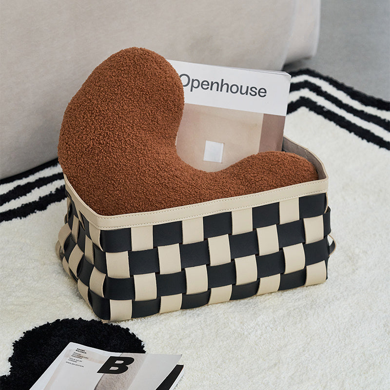 Black And White Hand Woven Storage Basket PU