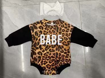 Autumn And Winter Long Sleeves Leopard Print One-piece Romper Personalized Letter Printing