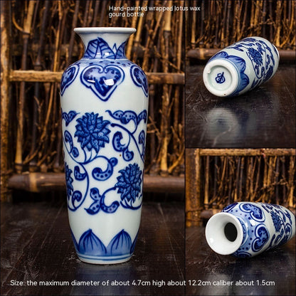 Jingdezhen Ceramic Small Vase Hydroponic Antique Shelf Ornament Hand-painted Blue And White Porcelain Bottle Souvenirs
