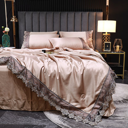 Ice Silk Four-piece Embroidered European Style Lace Edge Washable Air-conditioning Quilt