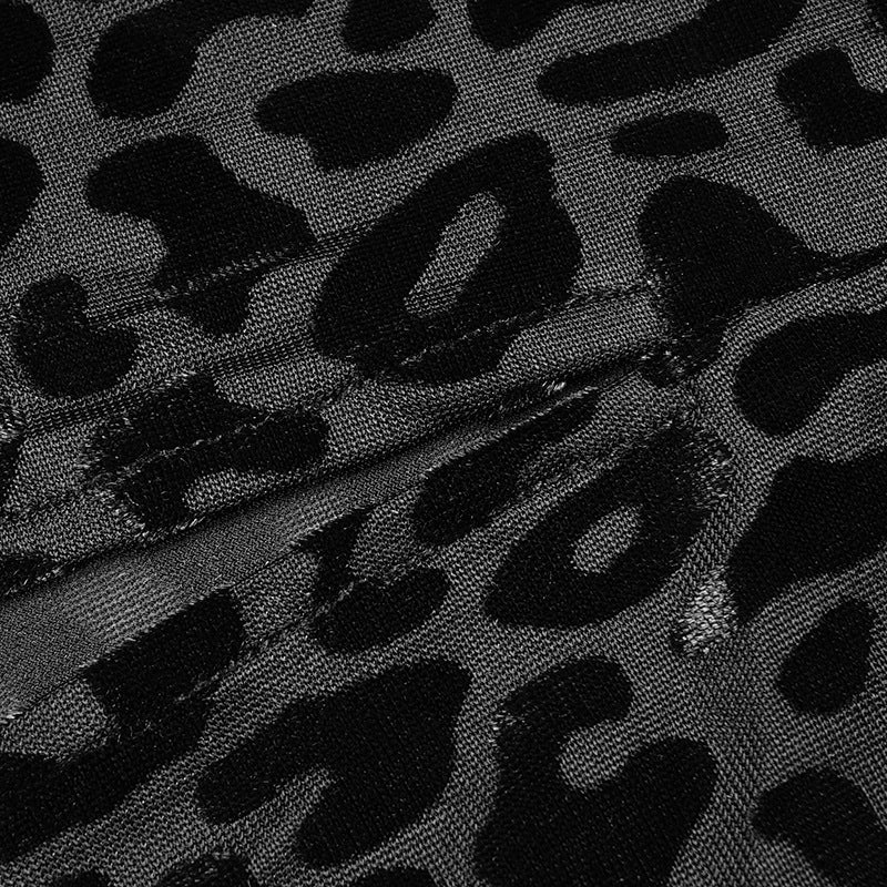 Leopard Print Tube Top Long Sleeve Gloves One Piece