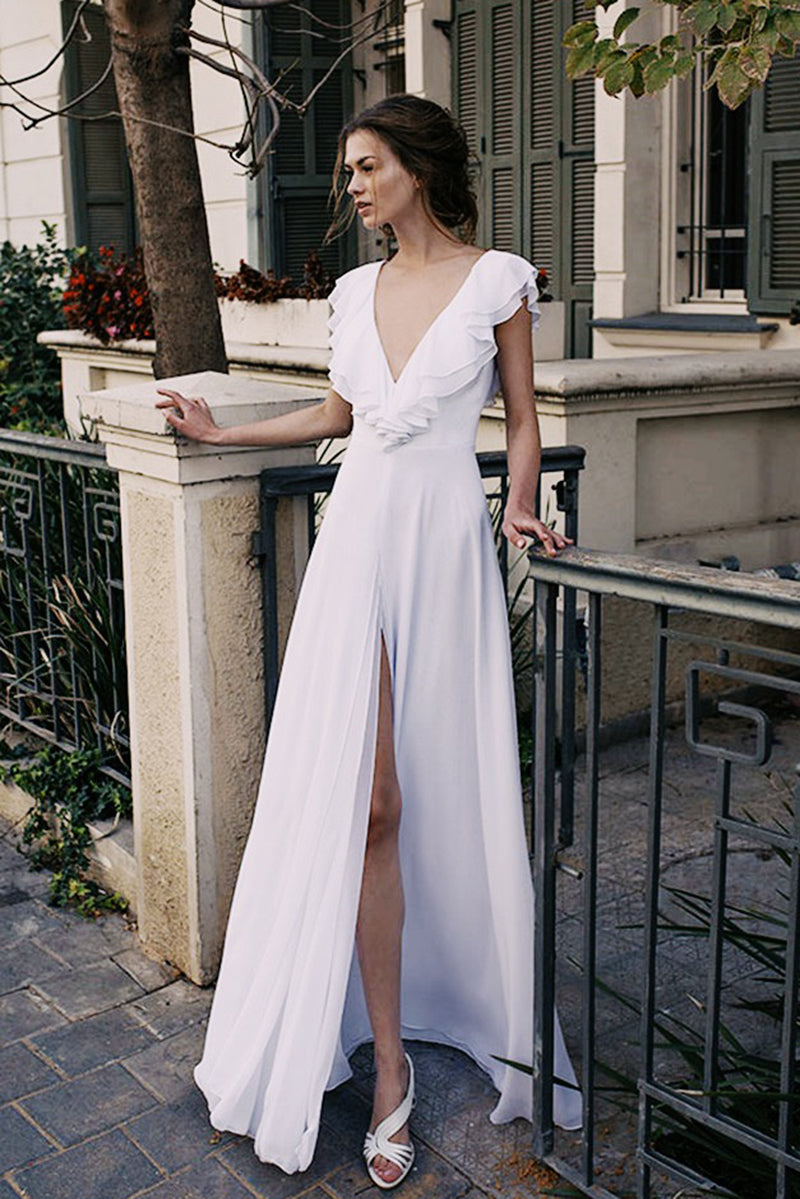 Deep V Neck Bridal Holiday Backless Wedding Dress