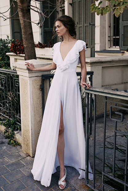 Deep V Neck Bridal Holiday Backless Wedding Dress