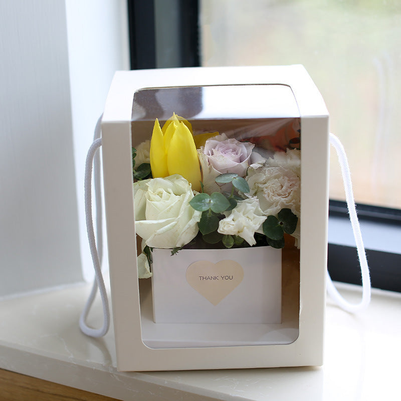Single-sided Window Pvc Transparent Square Portable Flower Gift Box