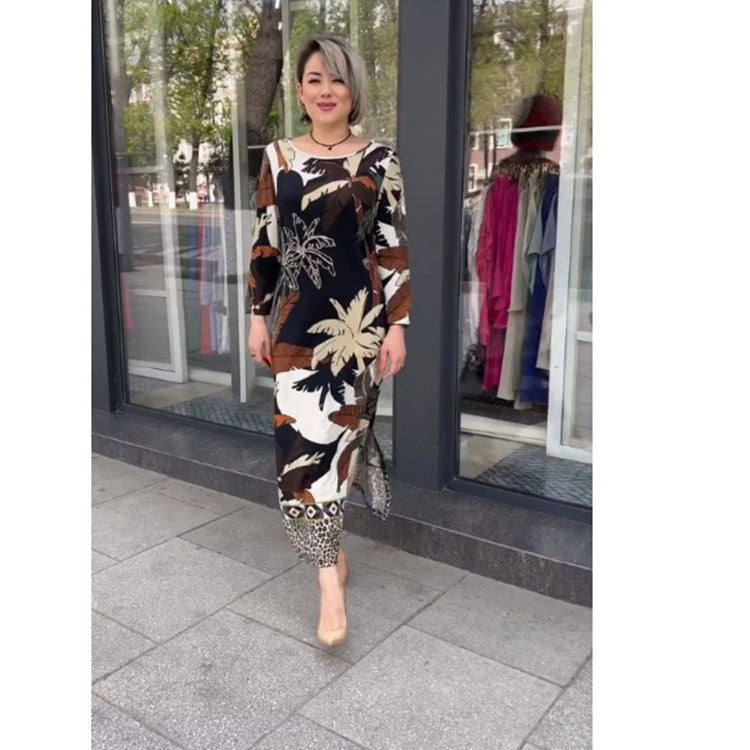 Commuter Round Neck Printed Plus Size Dress