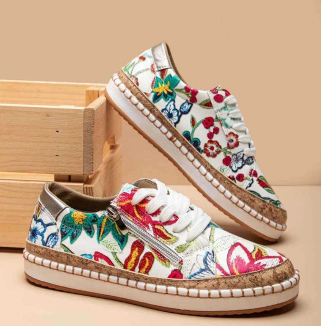 Ethnic Style Printed Flats Shoes Casual Side Zip Slip-on Shoes Loafers Women - FLIPSTYLEZLLC