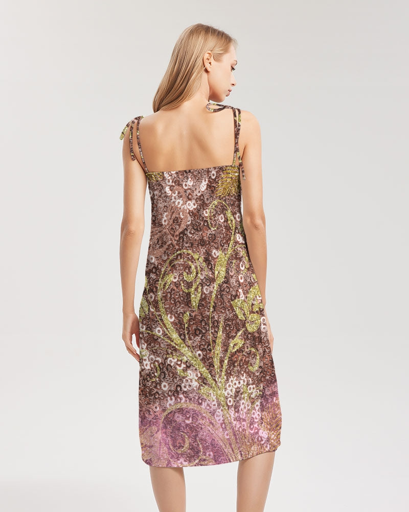 BEAUTIFUL PURPLE GITTER DESIGN CREATED BY FLIPSTYLEZ Women's All-Over Print Tie Strap Split Dress