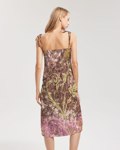 BEAUTIFUL PURPLE GITTER DESIGN CREATED BY FLIPSTYLEZ Women's All-Over Print Tie Strap Split Dress