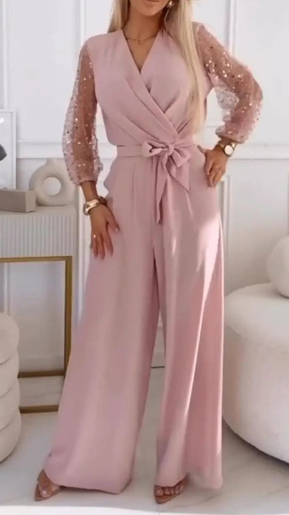 Sequined Top Wide Leg Pants Casual Suit Women