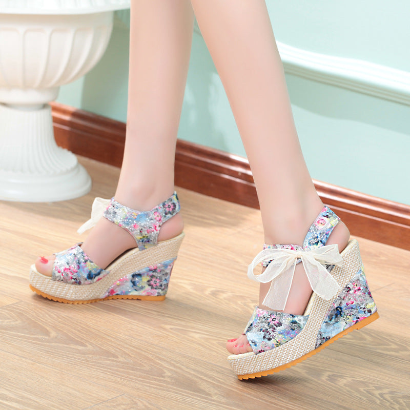 Sandals Women Wedge Heel Lace Lace High Heel Women Shoes - FLIPSTYLEZLLC