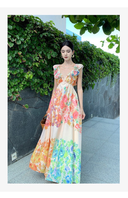 Female Summer Sexy Hot Girl Hollow Backless Beach Vacation Dress