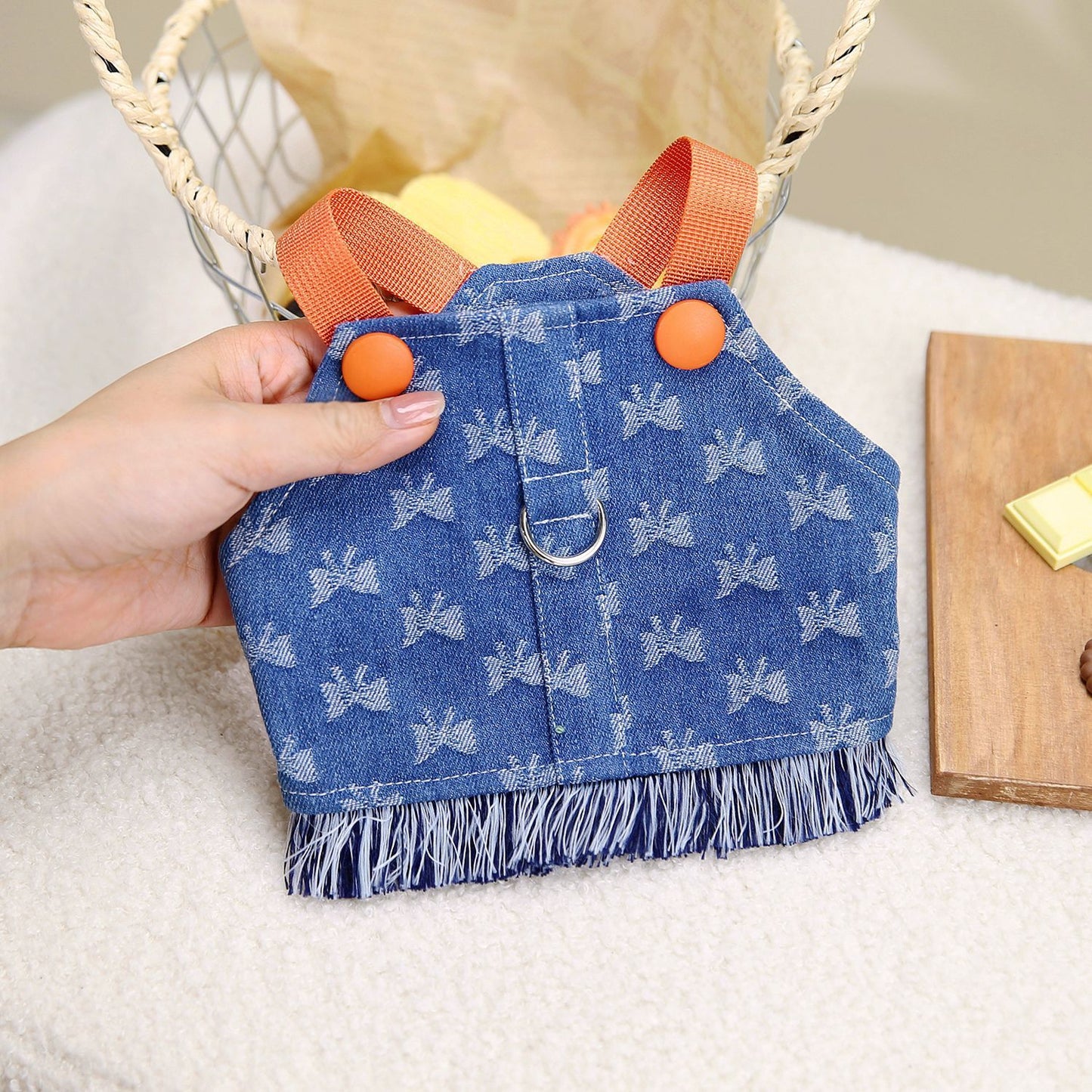 Pet's Chest-back Full Bottom Bow Denim