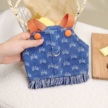 Pet's Chest-back Full Bottom Bow Denim