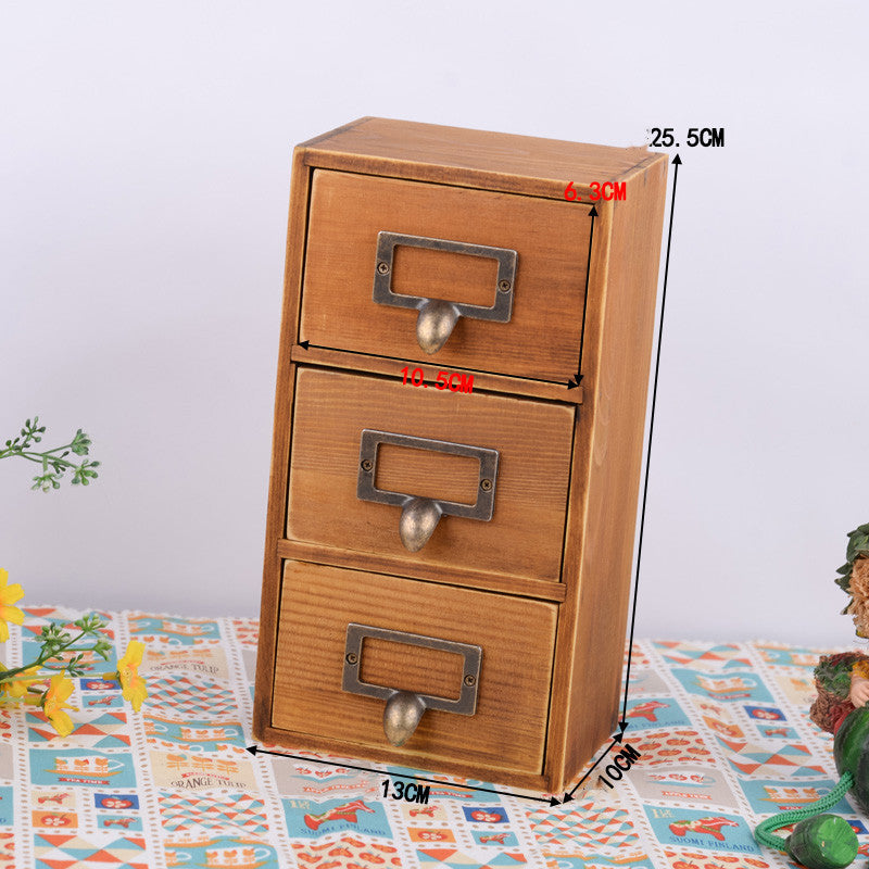 Environmentally Friendly Log Box Three Drawer Desktop Storage