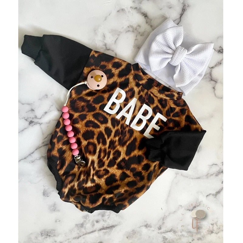 Autumn And Winter Long Sleeves Leopard Print One-piece Romper Personalized Letter Printing