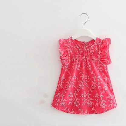 Cute Fly Shoulder Sleeve Top For Girls Thin Cotton And Linen