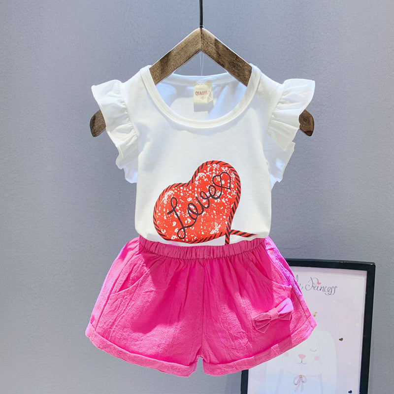 Girls Suit Love Short-sleeved