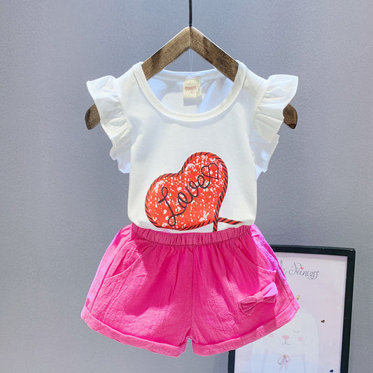 Girls Suit Love Short-sleeved