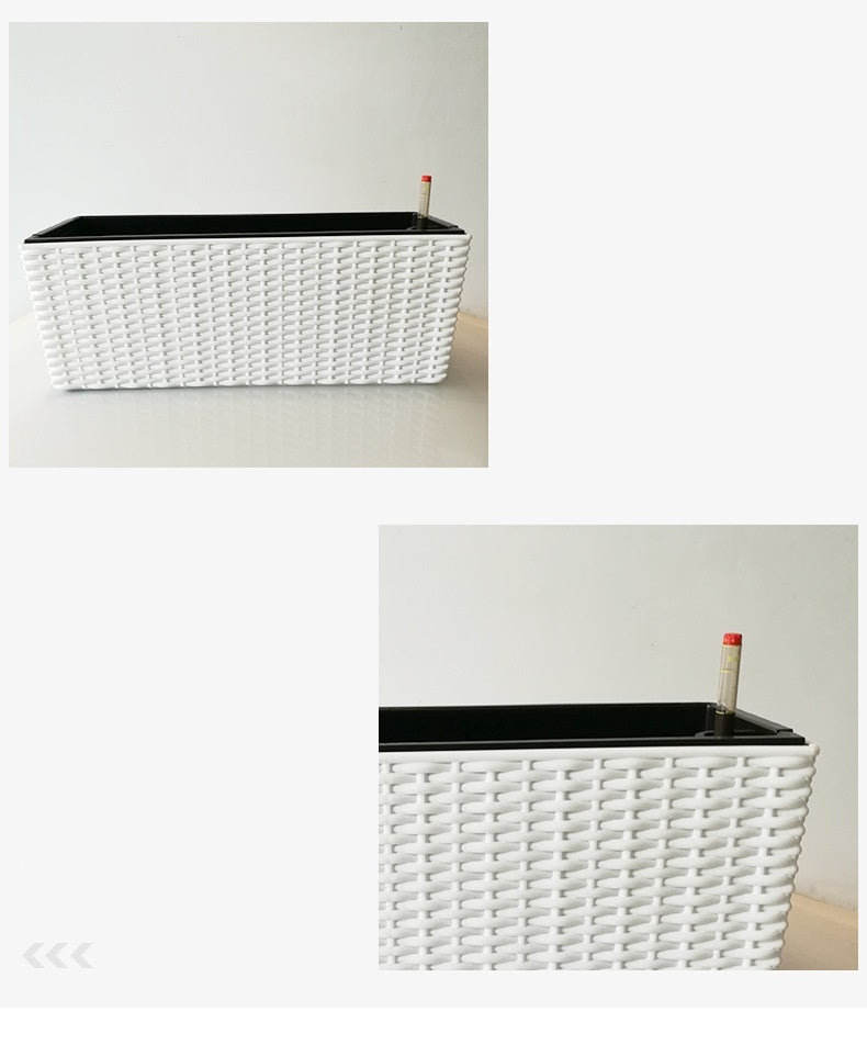 Balcony Rattan Long Flower Pot Automatic Water Feeding Lazy Flower Pot Large Planting Basin