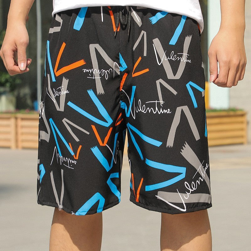 Summer Beach Pants Men's Loose Casual Fifth Pants Ice Silk High Elasticity Quick-drying