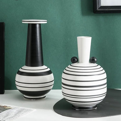 Simple Ceramic Vase Creative Hand-painted Black And White Striped Ornaments