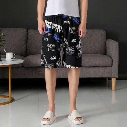 Summer Beach Pants Men's Loose Casual Fifth Pants Ice Silk High Elasticity Quick-drying