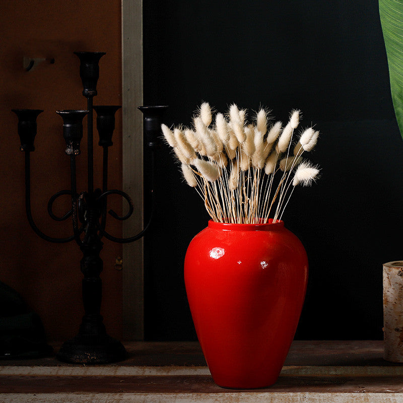 Ceramic Red Living Room Creative Home Decoration Fake Flower Vase