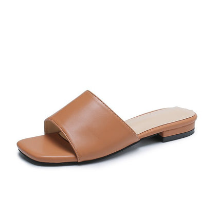 Women's Plus Size Solid Color Square Toe Thick Heel Sandals And Slippers