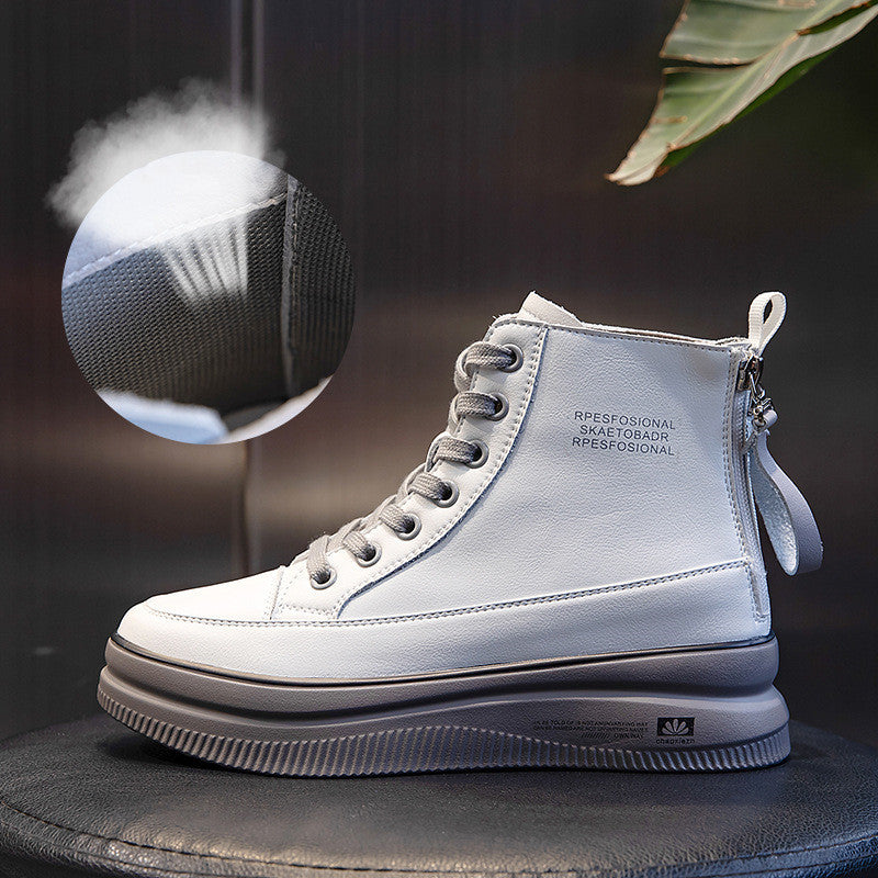 Women's All Match Leather Martin Boots Mid Tube Thick Sole