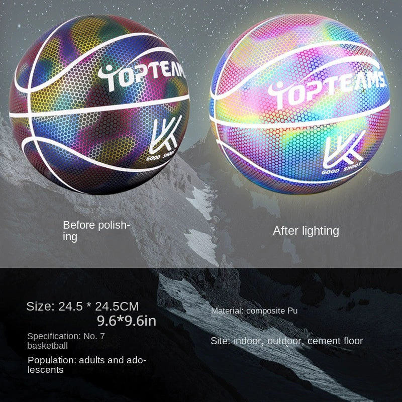 Net Popular Holographic Luminous Reflective Basketball Pu Wear-resistant Creative Fluorescent Basketball No. 7