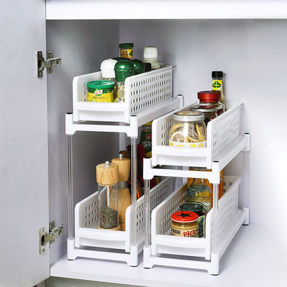 Solid Color Plastic Pull-out Double-layer Storage Rack