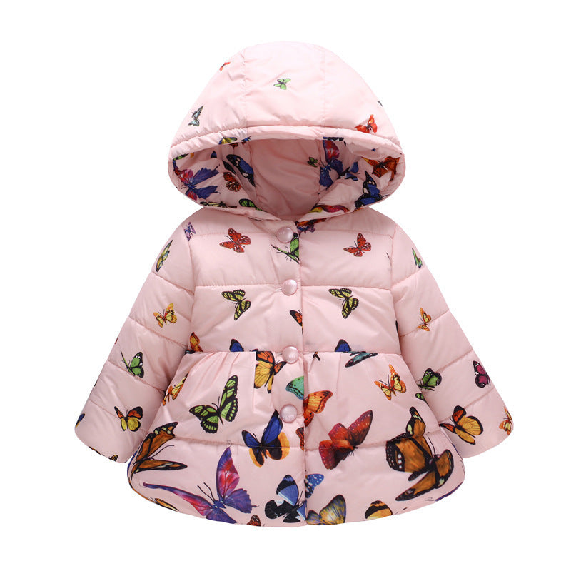 Girls' Hooded Fashion Printed Cotton-padded Jacket