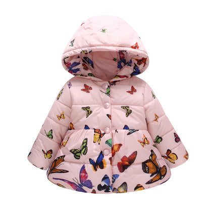 Girls' Hooded Fashion Printed Cotton-padded Jacket