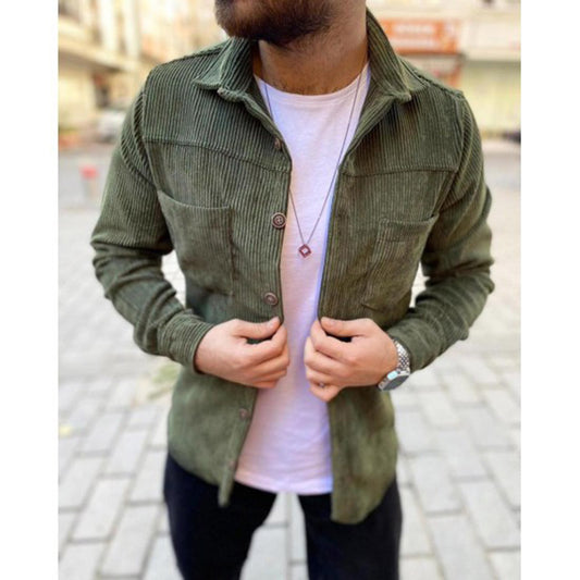 Casual Solid Color Corduroy Plus Size Autumn Lapel Shirt Jacket