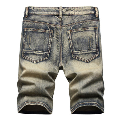 Trendy Men's Summer Five-point Shorts With Holes In Nostalgic Fashion Slim Fit