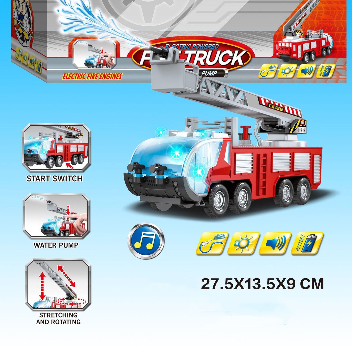 Simulation Can Spray Water Electric Universal Sound Light Fire Truck Toy