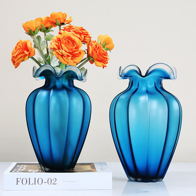 Simple Blue Frosted Glass Vase Ornaments