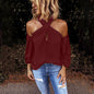 Back zipper halter solid color stitching top